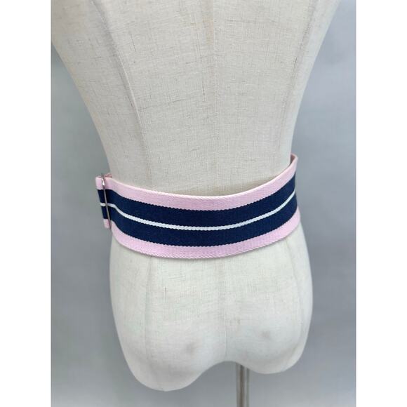 Polo Ralph Lauren Pink Navy Striped Webbed Canvas Double Buckle Belt Size Small - Picture 9 of 16